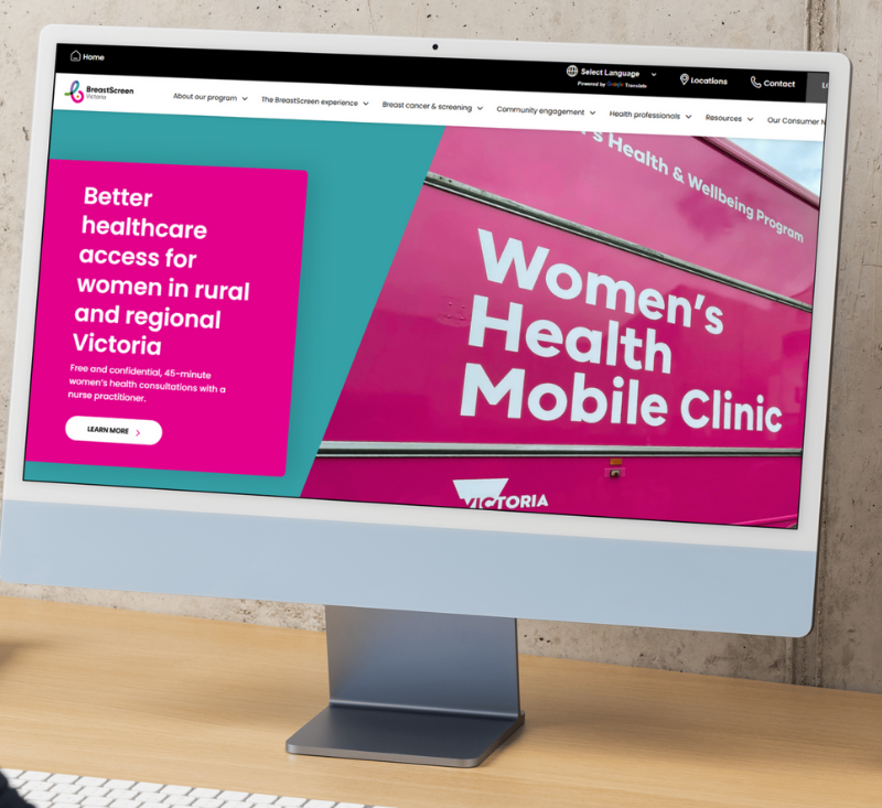 Screenshot of the BreastScreen Victoria homepage
