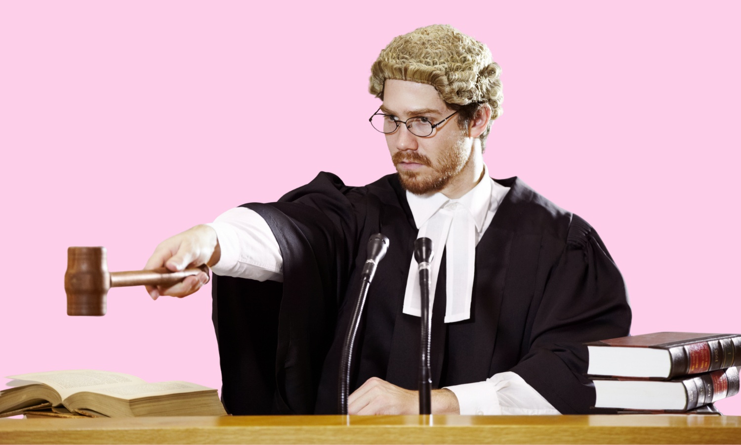 judge pointing with a gavel